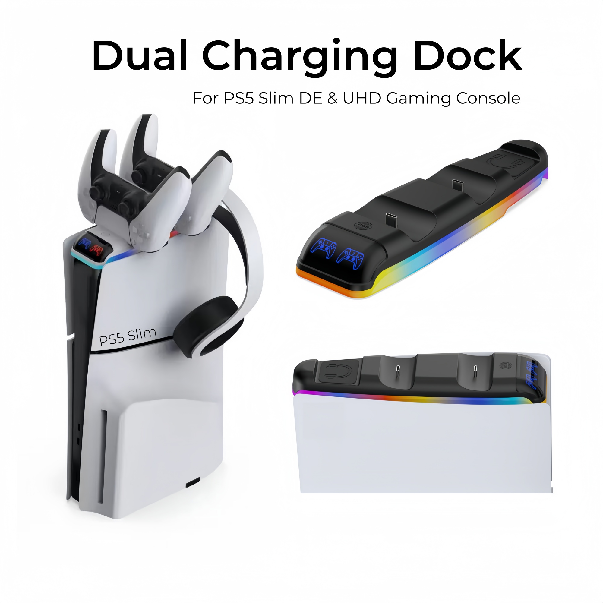 Sony Console Ps5 Slim - RGB-licht oplaaddock voor PS5 DualSense draadloze