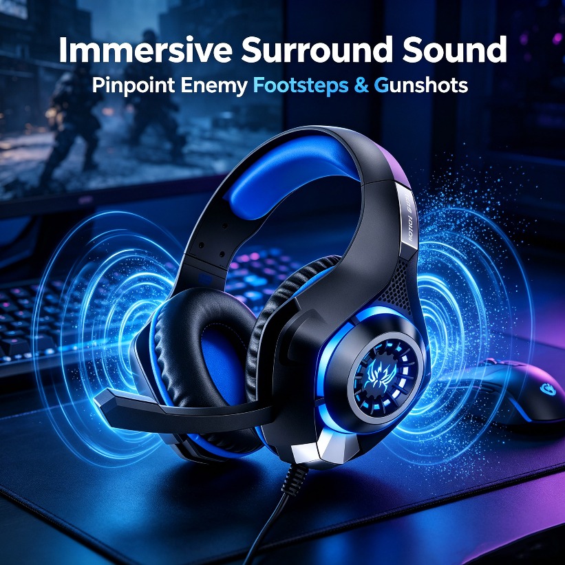 Gaming Console Headset - LED-gaminghoofdtelefoon met microfoon RGB-over-ear-headset Stereo Surround